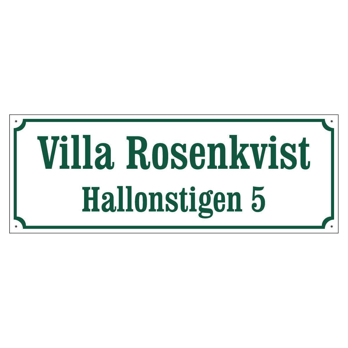 Husskylt - Vit/Grön - 500x180mm - Gammaldags stil