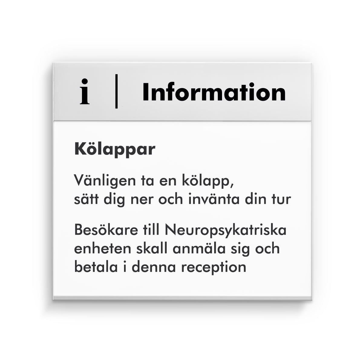 Informationsskylt för liggande A4-papper med rubriktexten "Information" och tillhörande symbol