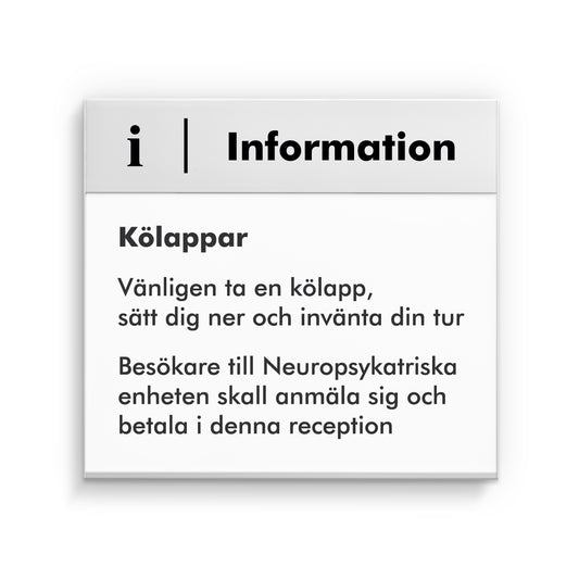 Informationsskylt för liggande A4-papper med rubriktexten "Information" och tillhörande symbol