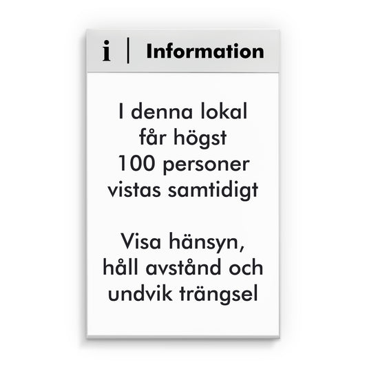 Informationsskylt för stående A4-papper med rubriktexten "Information" och tillhörande symbol