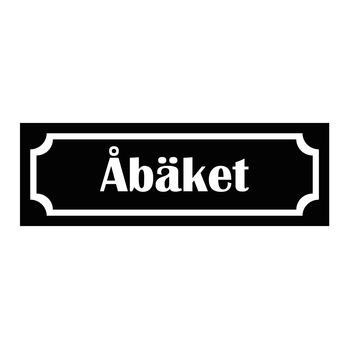 Märkskylt "Åbäket" i svart färg