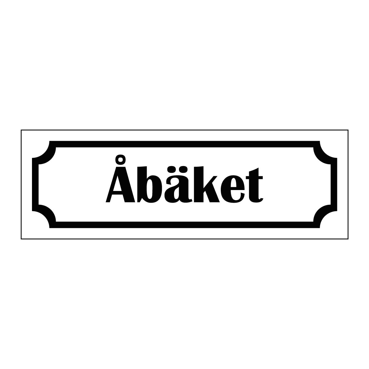 Märkskylt "Åbäket" i vit färg