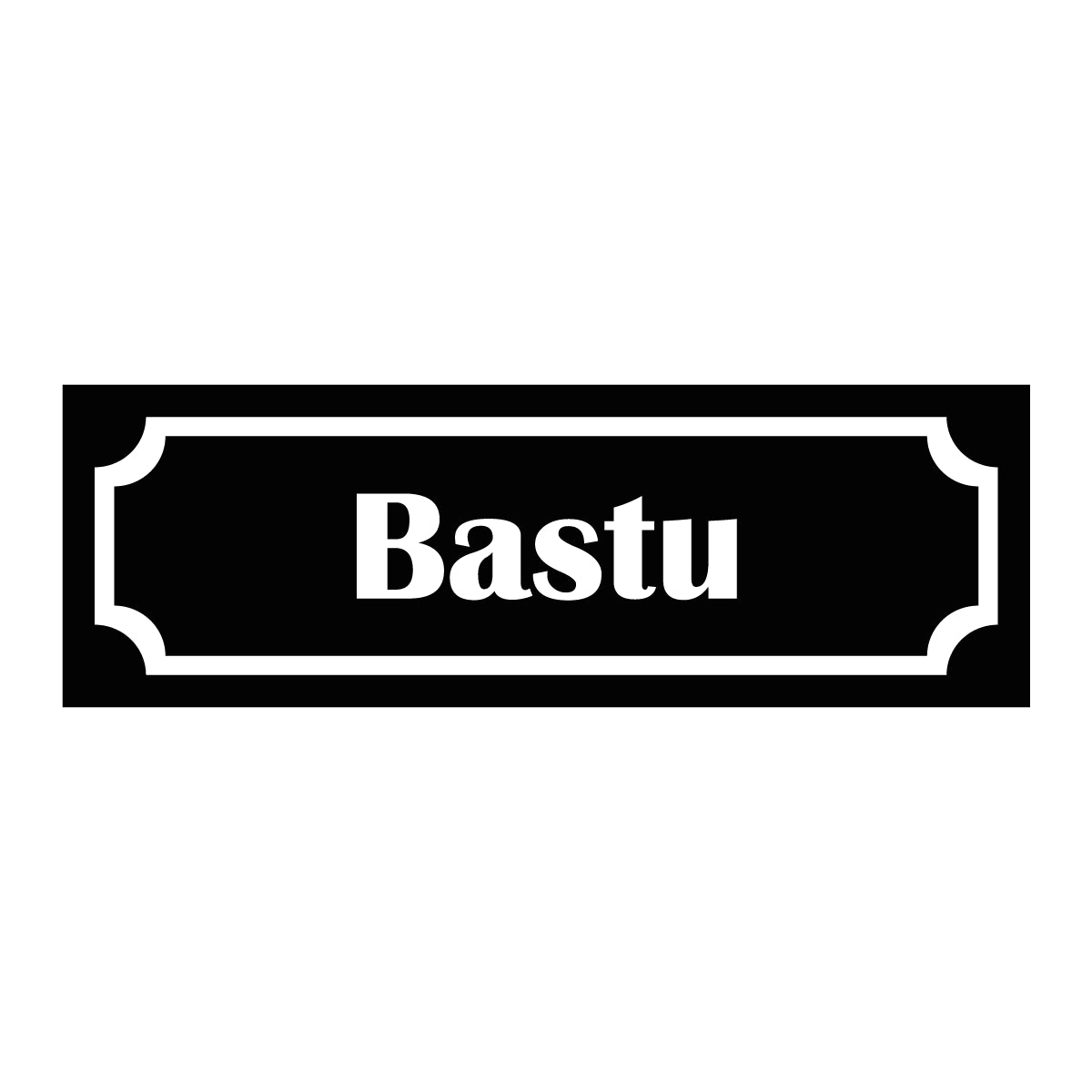 Märkskylt "Bastu" i svart färg