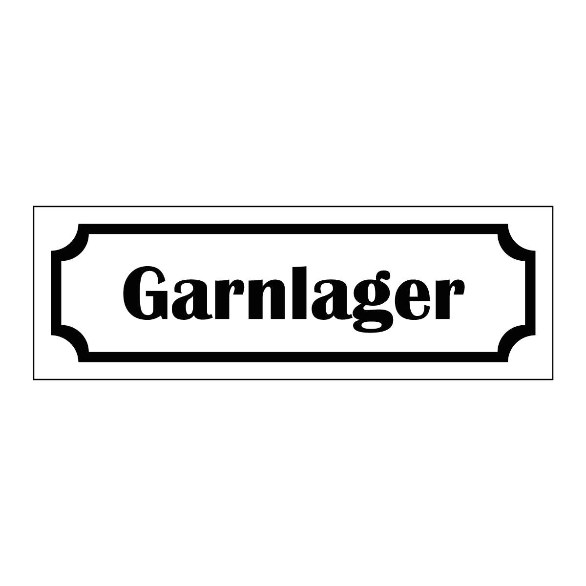 Märkskylt "Garnlager" i vit färg