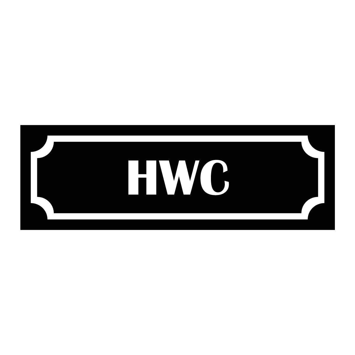Märkskylt "HWC" i svart färg