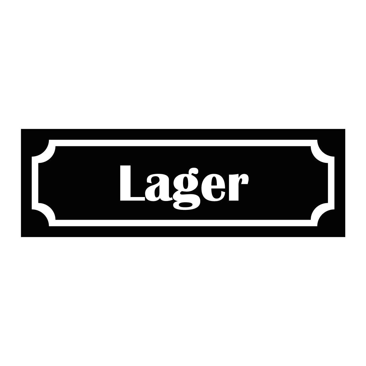 Märkskylt "Lager" i svart färg