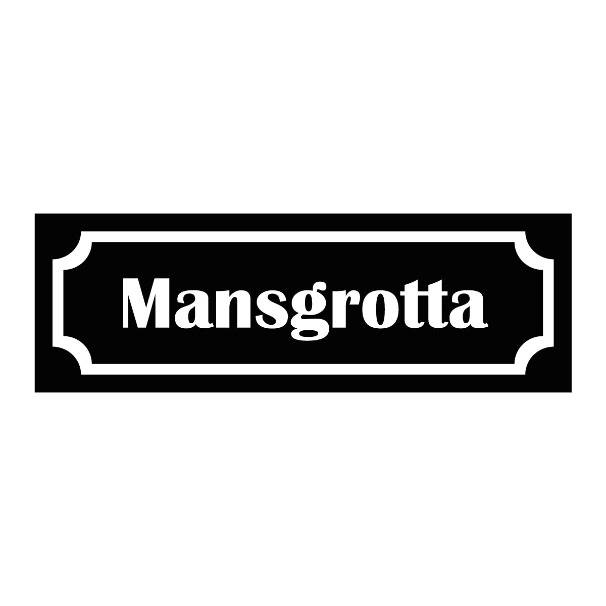 Märkskylt "Mansgrotta" i svart färg