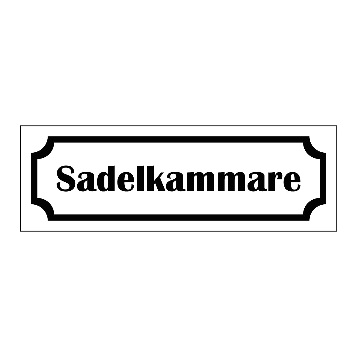 Märkskylt "Sadelkammare" i vit färg