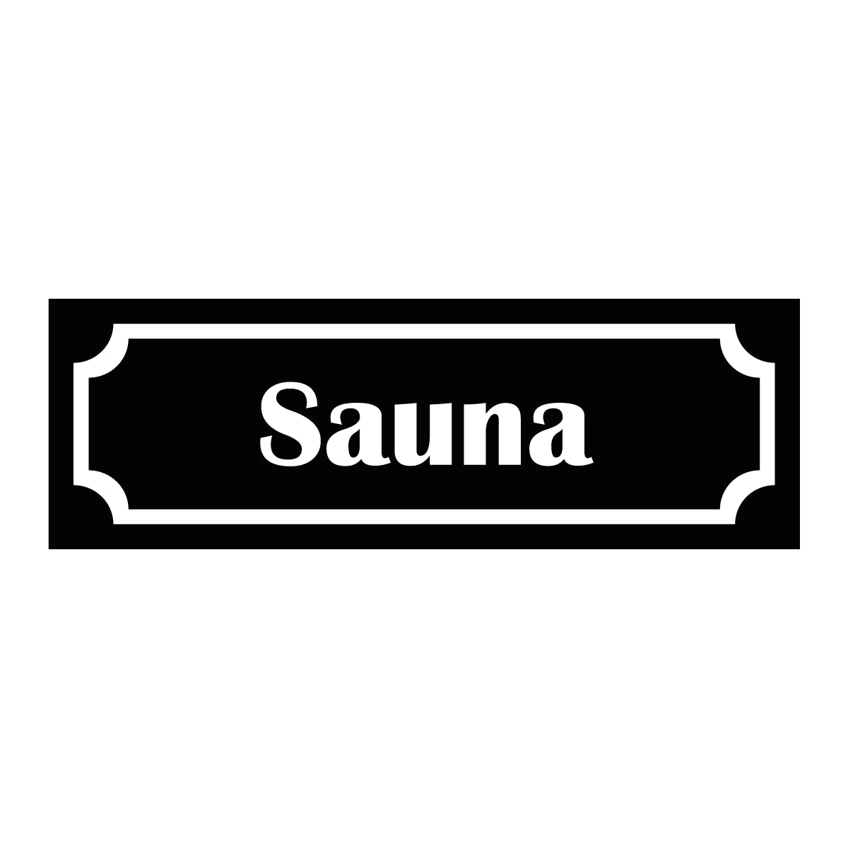 Märkskylt "Sauna" i svart färg