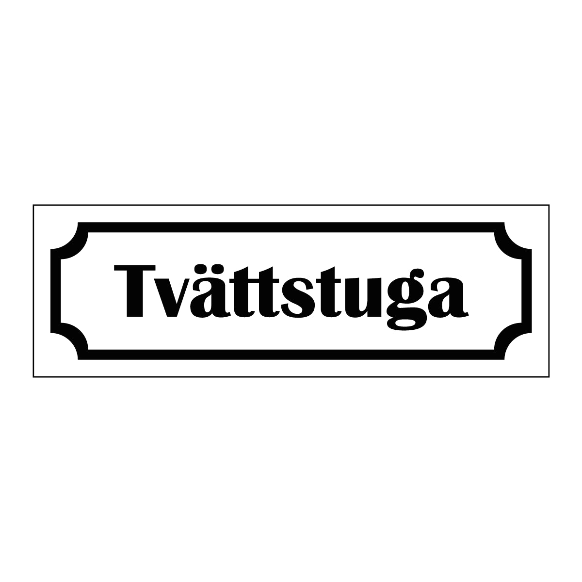 Märkskylt "Tvättstuga" i vit färg