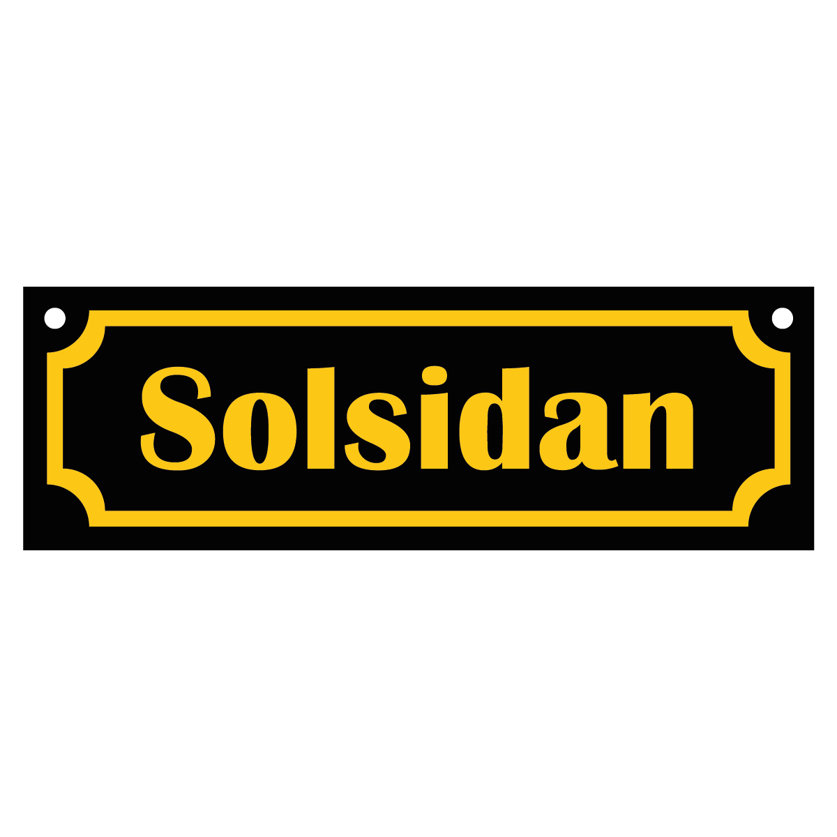 Skylt "Solsidan" - Gammaldags - 150x50mm - Svart/Gul - HĂ„lad ovankant