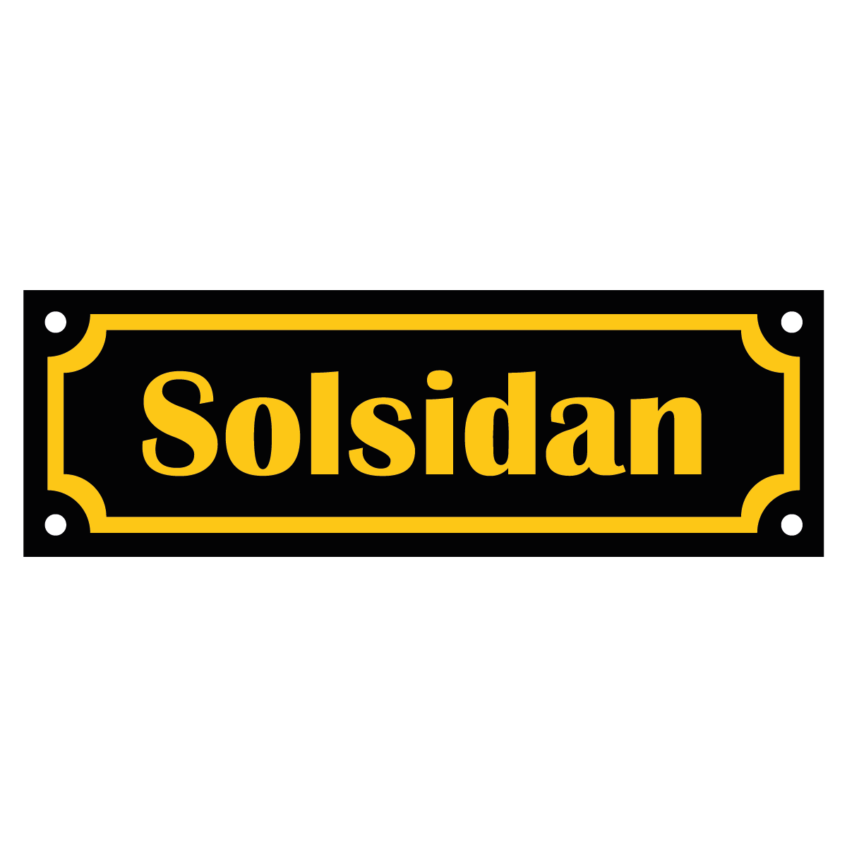 Skylt "Solsidan" - Gammaldags - 150x50mm - Svart/Gul - HÄlade hörn