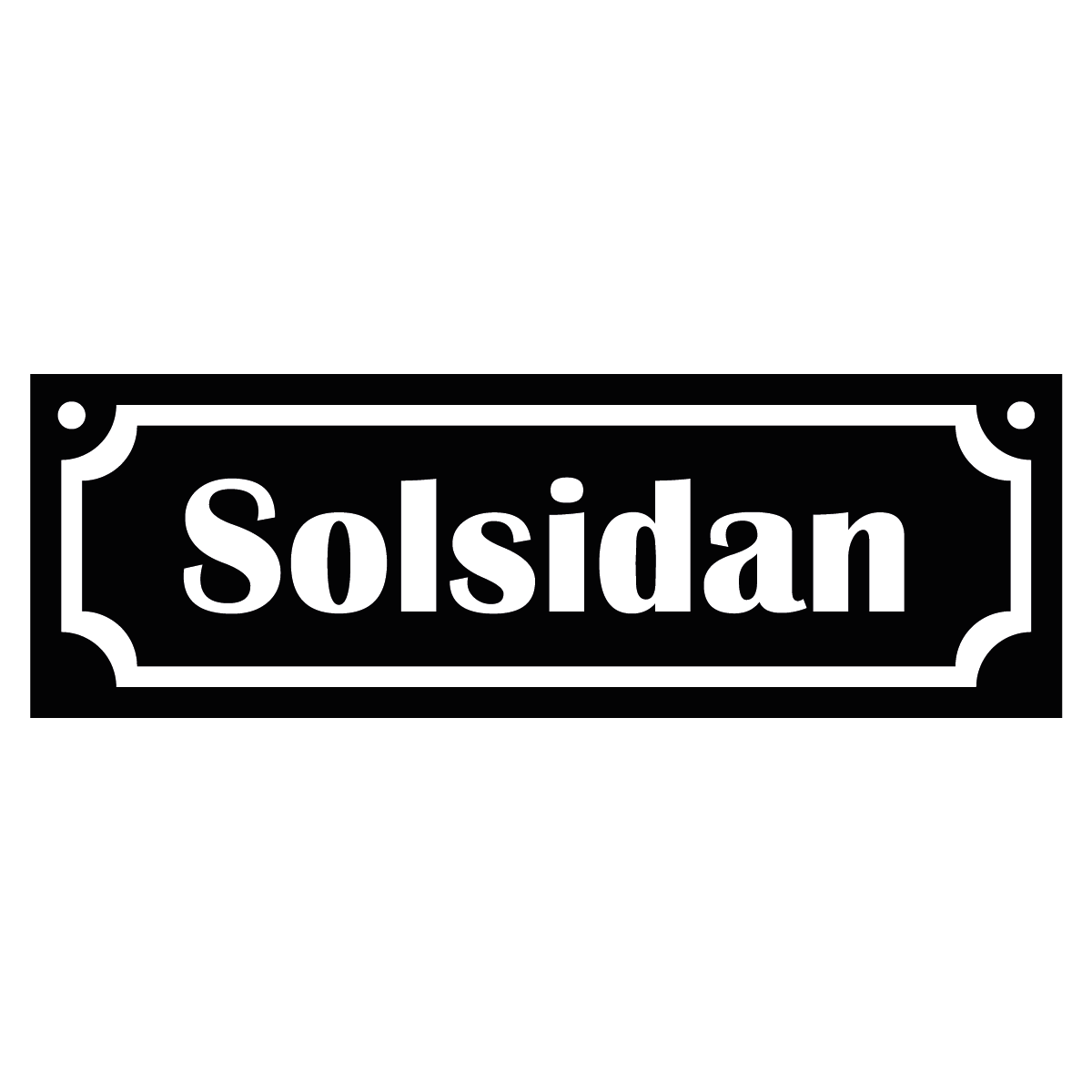 Skylt "Solsidan" - Gammaldags - 150x50mm - Svart/Vit - HĂ„lad ovankant