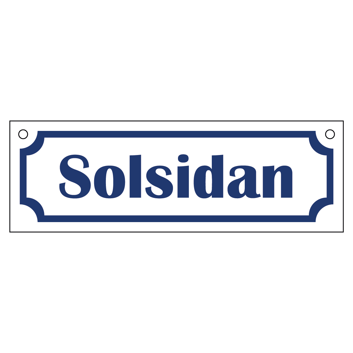 Skylt "Solsidan" - Gammaldags - 150x50mm - Vit/BlÄ - HÄlad ovankant