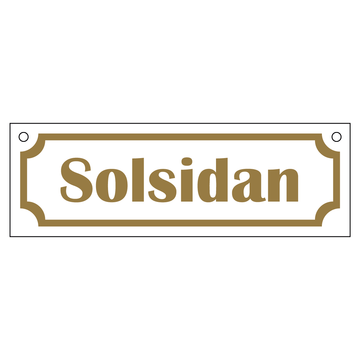 Skylt "Solsidan" - Gammaldags - 150x50mm - Vit/Guld - HĂ„lad ovankant