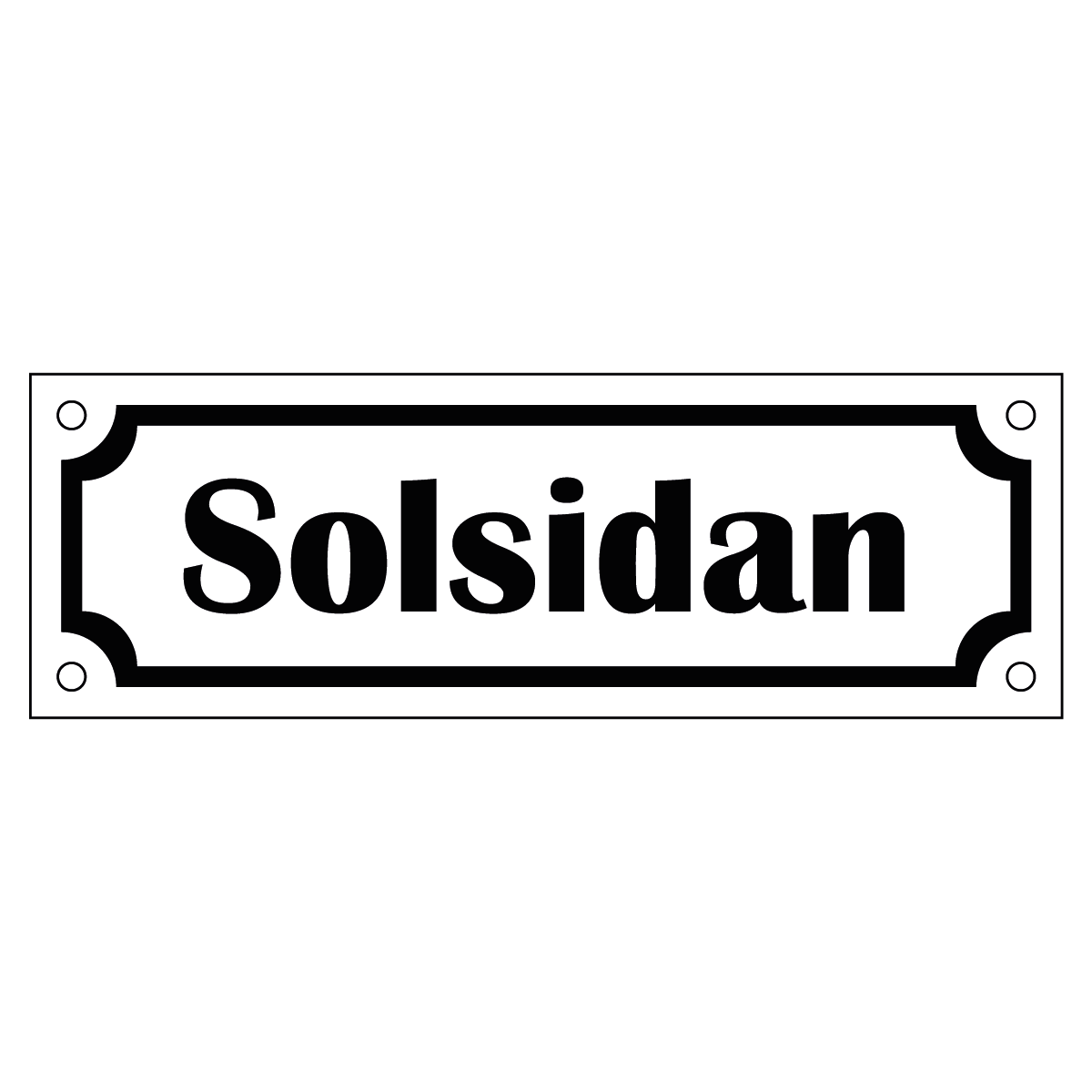 Skylt "Solsidan" - Gammaldags - 150x50mm - Vit/Svart - HÄlade hörn