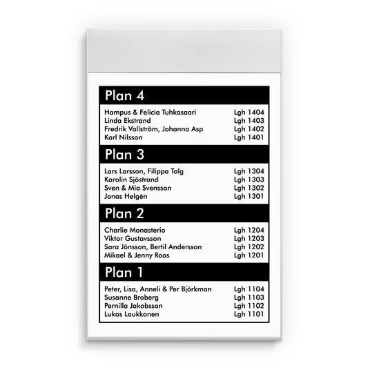 Våningsregister 1xA4 med rubrikplats