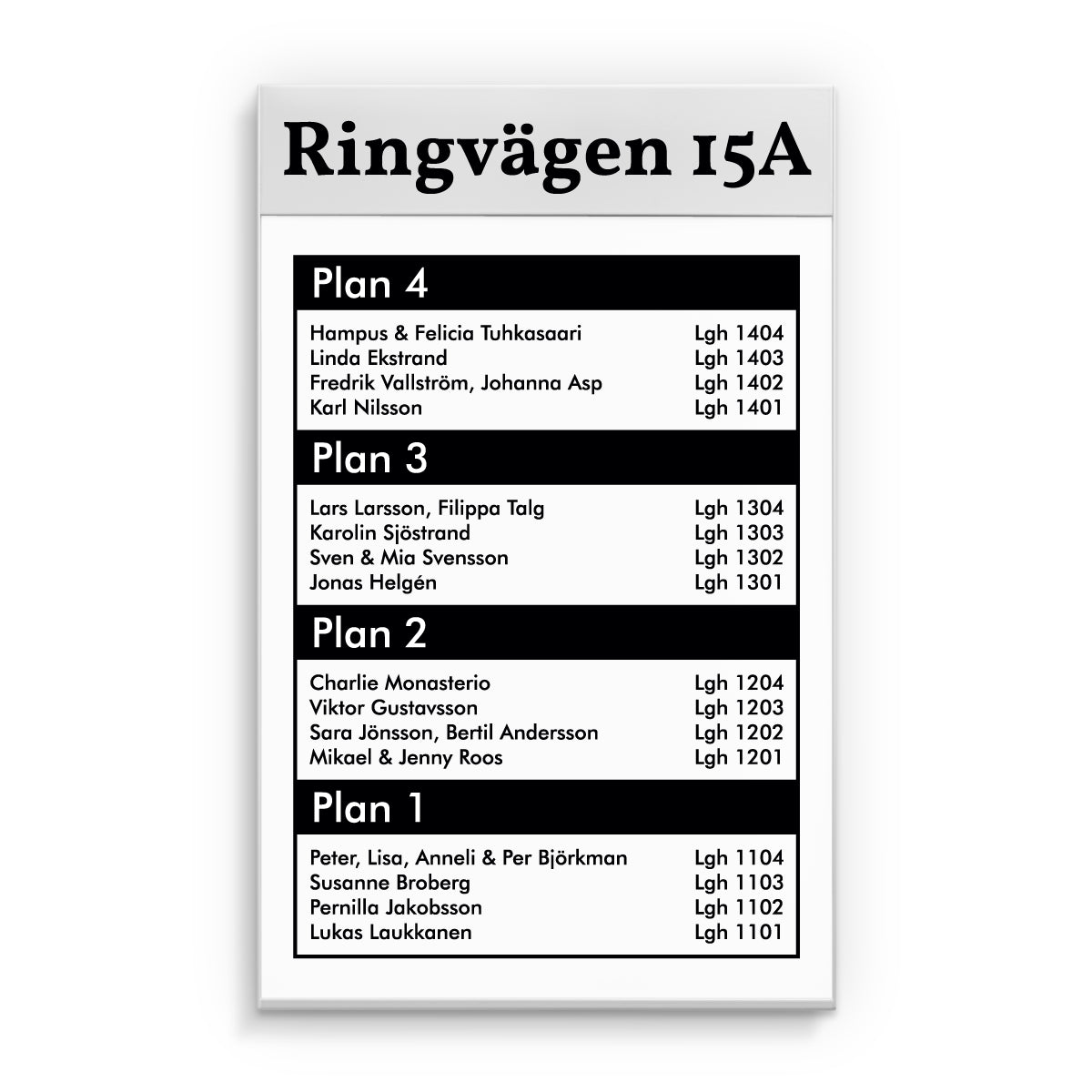 Våningsregister 1xA4 med rubriktext