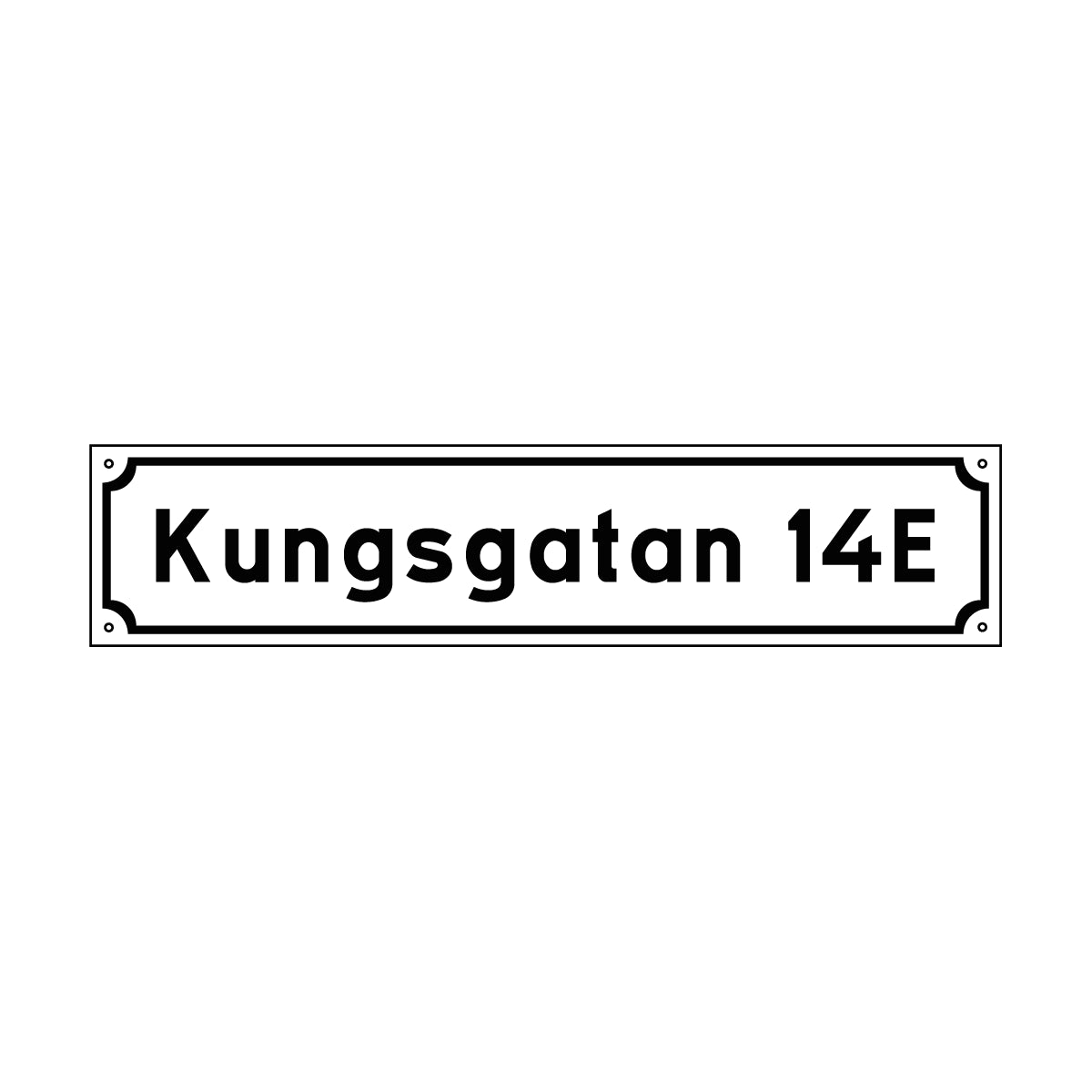 Vit och svart husskylt med måttet 500x110mm i gammaldags stil