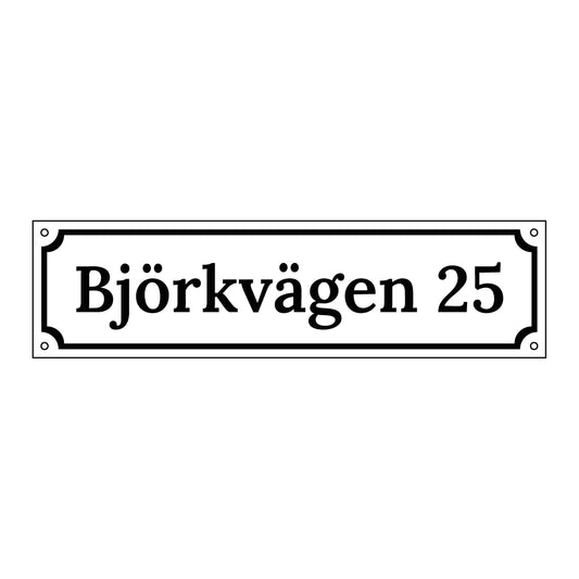 Husskylt - Vit/Svart - 300x80mm - Gammaldags - Aluminium