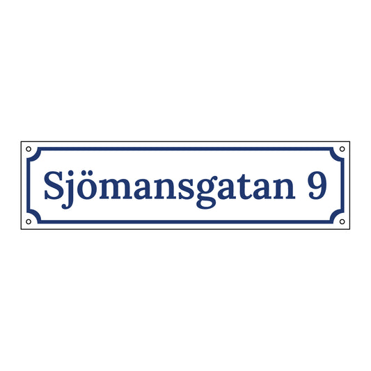 Husskylt - Vit/Blå - 300x80mm - Gammaldags - Aluminium