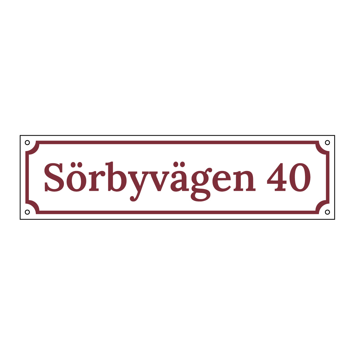 Husskylt - Vit/Vinröd - 300x80mm - Gammaldags - Aluminium