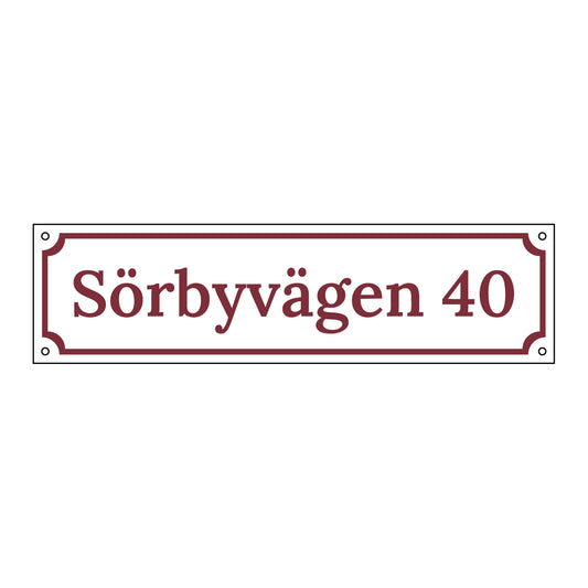 Husskylt - Vit/Vinröd - 300x80mm - Gammaldags - Aluminium