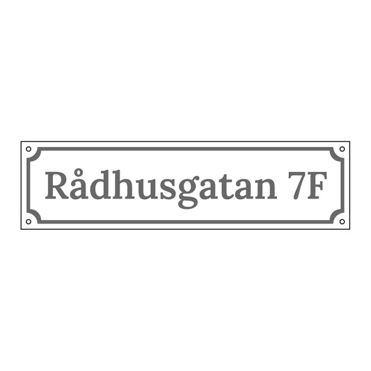 Husskylt - Vit/Grå - 300x80mm - Gammaldags - Aluminium