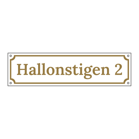 Husskylt - Vit/Guld - 300x80mm - Gammaldags - Aluminium
