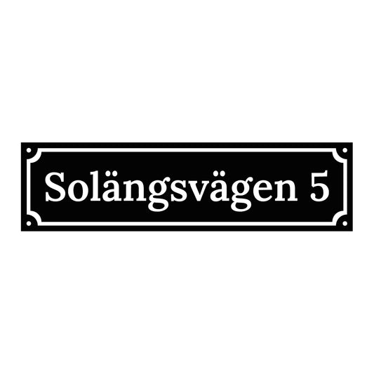 Husskylt - Svart/Vit - 300x80mm - Gammaldags - Aluminium