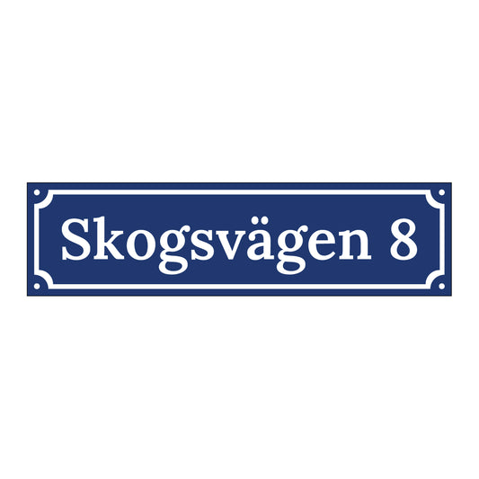 Husskylt - Blå/Vit - 300x80mm - Gammaldags - Aluminium