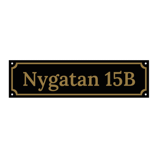 Husskylt - Svart/Guld - 300x80mm - Gammaldags - Aluminium