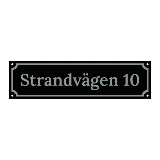 Husskylt - Svart/Silver - 300x80mm - Gammaldags - Aluminium
