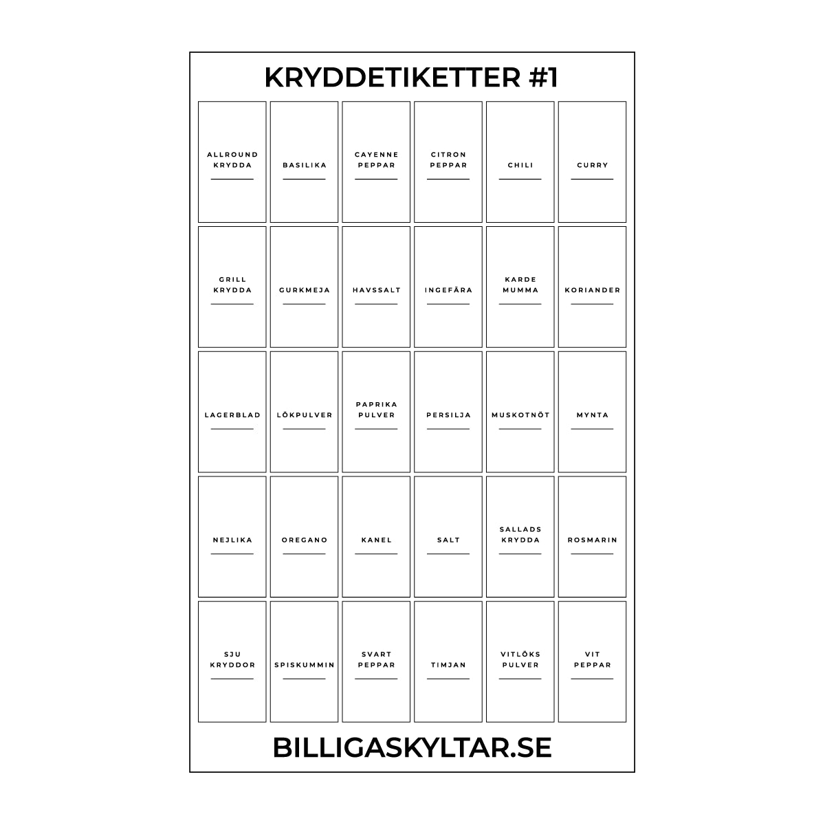 Kryddetiketter för kryddburkar - 30st - Variant #2