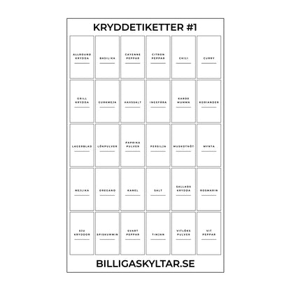 Kryddetiketter för kryddburkar - 30st - Variant #2