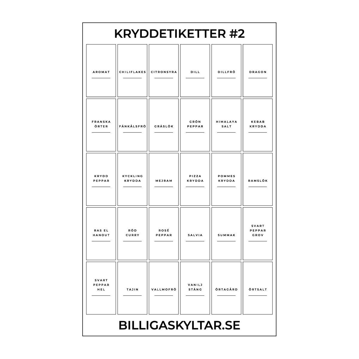 Kryddetiketter för kryddburkar - 30st - Variant #2