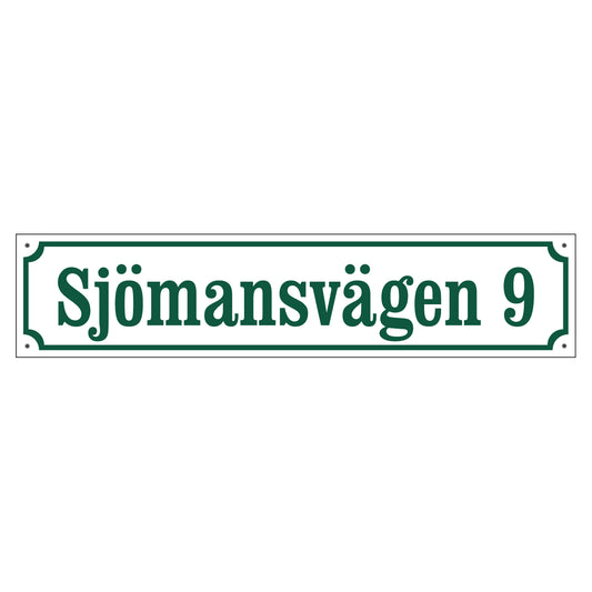 Husskylt - Vit/Grön - 500x110mm - Gammaldags stil