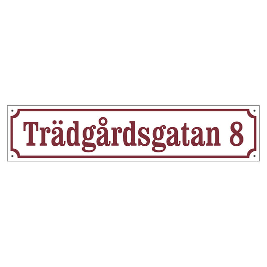 Husskylt - Vit/Vinröd - 500x110mm - Gammaldags stil