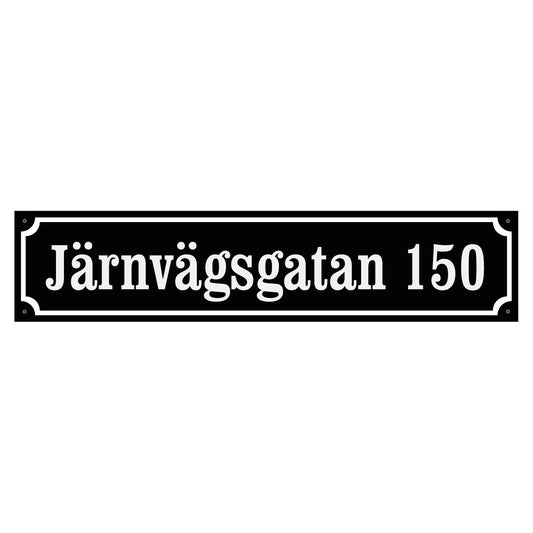 Husskylt - Svart/Vit - 500x110mm - Gammaldags stil