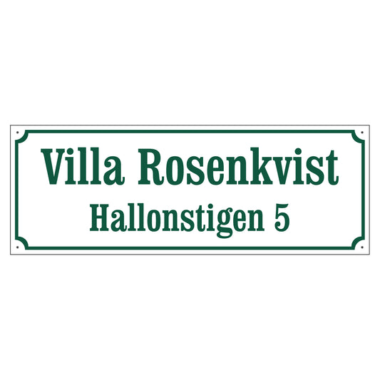 Husskylt - Vit/Grön - 500x180mm - Gammaldags stil