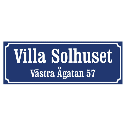 Husskylt - Blå/Vit - 500x180mm - Gammaldags stil