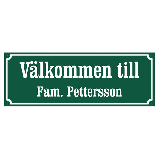Husskylt - Grön/Vit - 500x180mm - Gammaldags stil