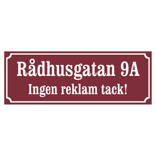 Husskylt - Vinröd/Vit - 500x180mm - Gammaldags stil