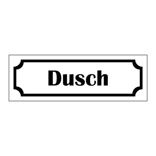 Märkskylt "Dusch" i vit färg
