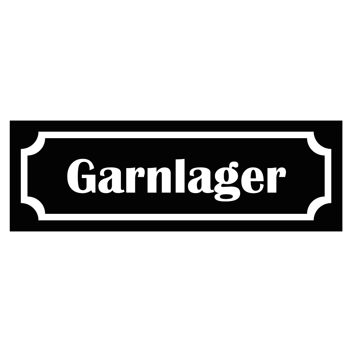 Märkskylt "Garnlager" - Svart/Vit