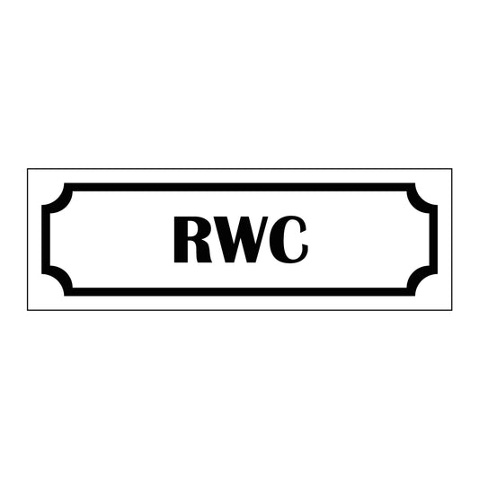 Märkskylt "RWC" i vit färg