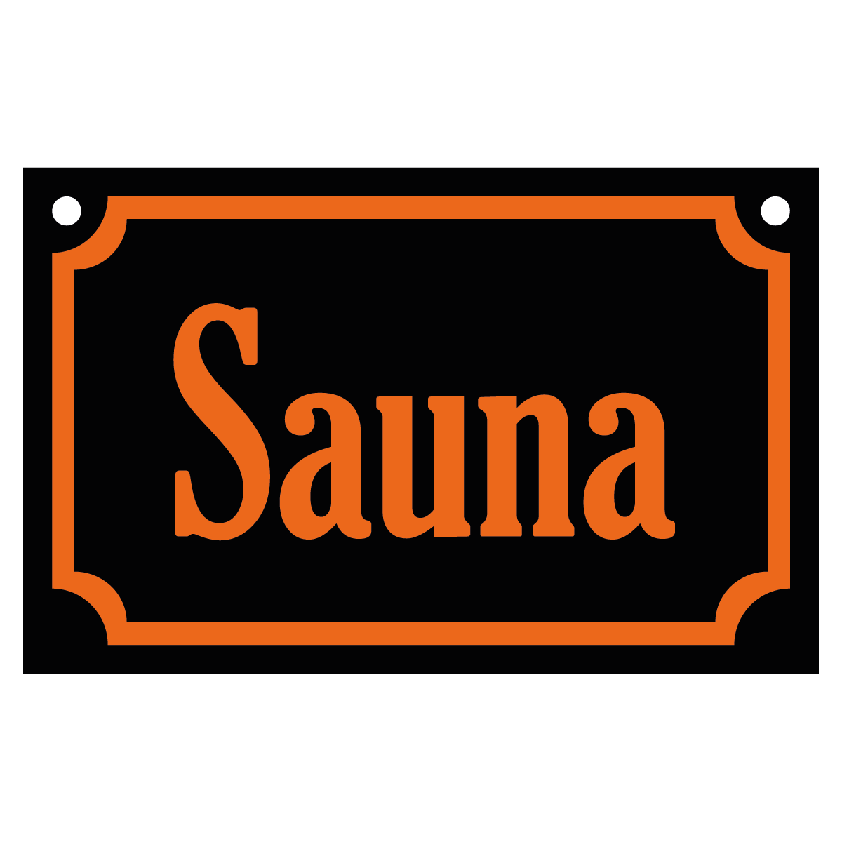 Sauna - Skylt - 110x70mm - Svart - Orange