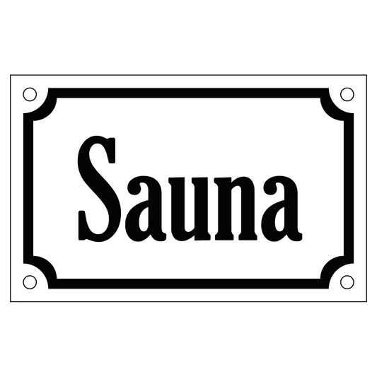 Sauna - Skylt - 110x70mm - Vit - Svart