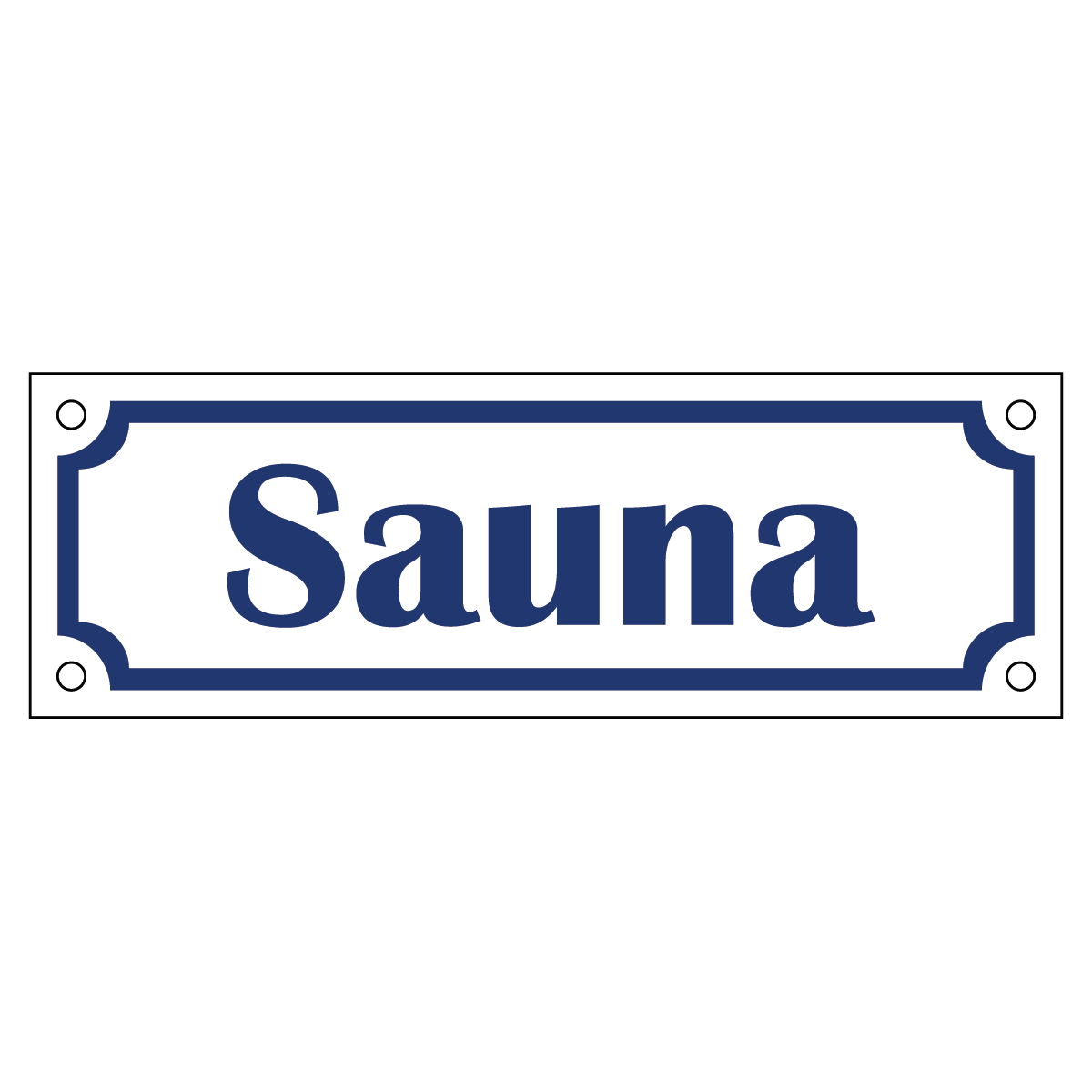 Sauna - Skylt - 150x50mm - Vit - Blå