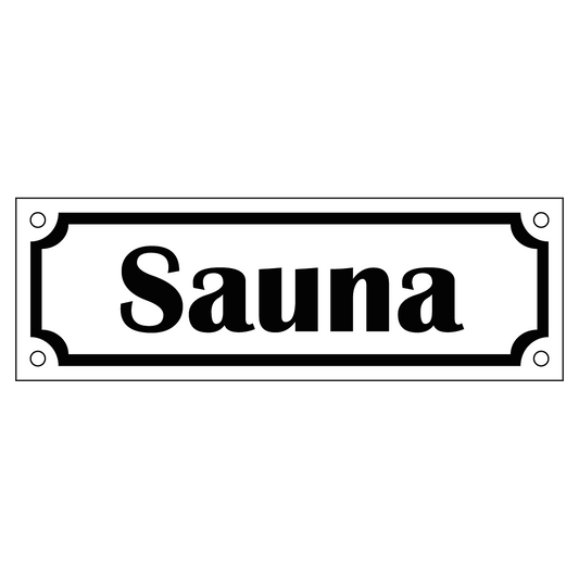 Sauna - Skylt - 150x50mm - Vit - Svart